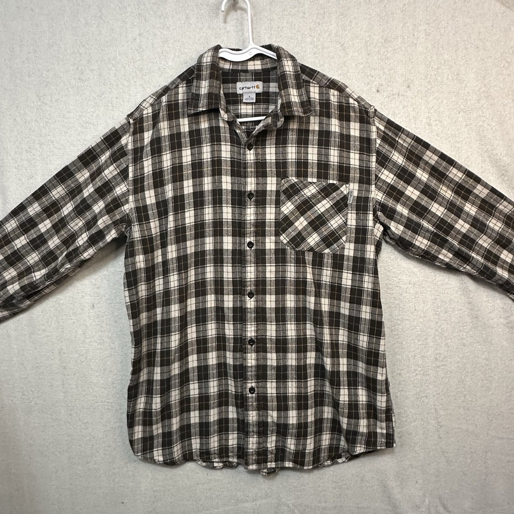 Carhartt Shirt Men's Large Long Sleeve Brown Plaid Flannel Button‎ Up Outdoor